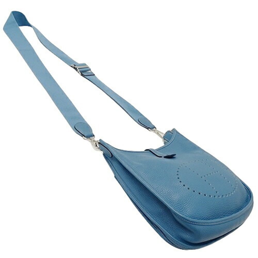 HERMES Women's Shoulder Bag Evelyn 3 PM Taurillon Clemence Blue Jean Light □N... - Picture 4 of 14